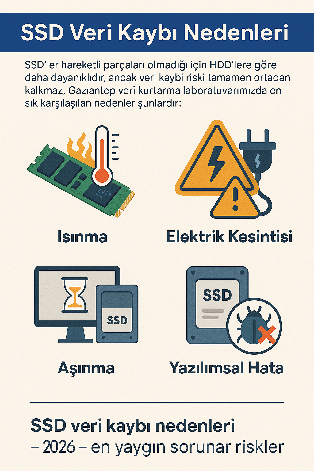 SSD veri kaybı nedenleri 2026 — en yaygın sorunlar ve riskler