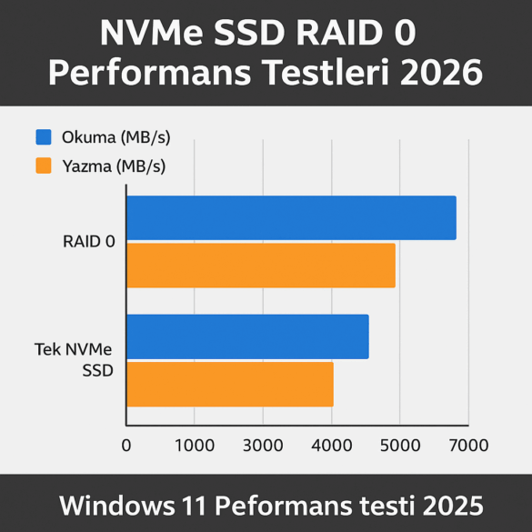 NVMe SSD RAID 0 performans test sonuçları 2026
