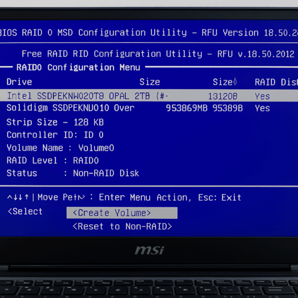 MSI BIOS ekranında NVMe RAID 0 kurulumu 2026