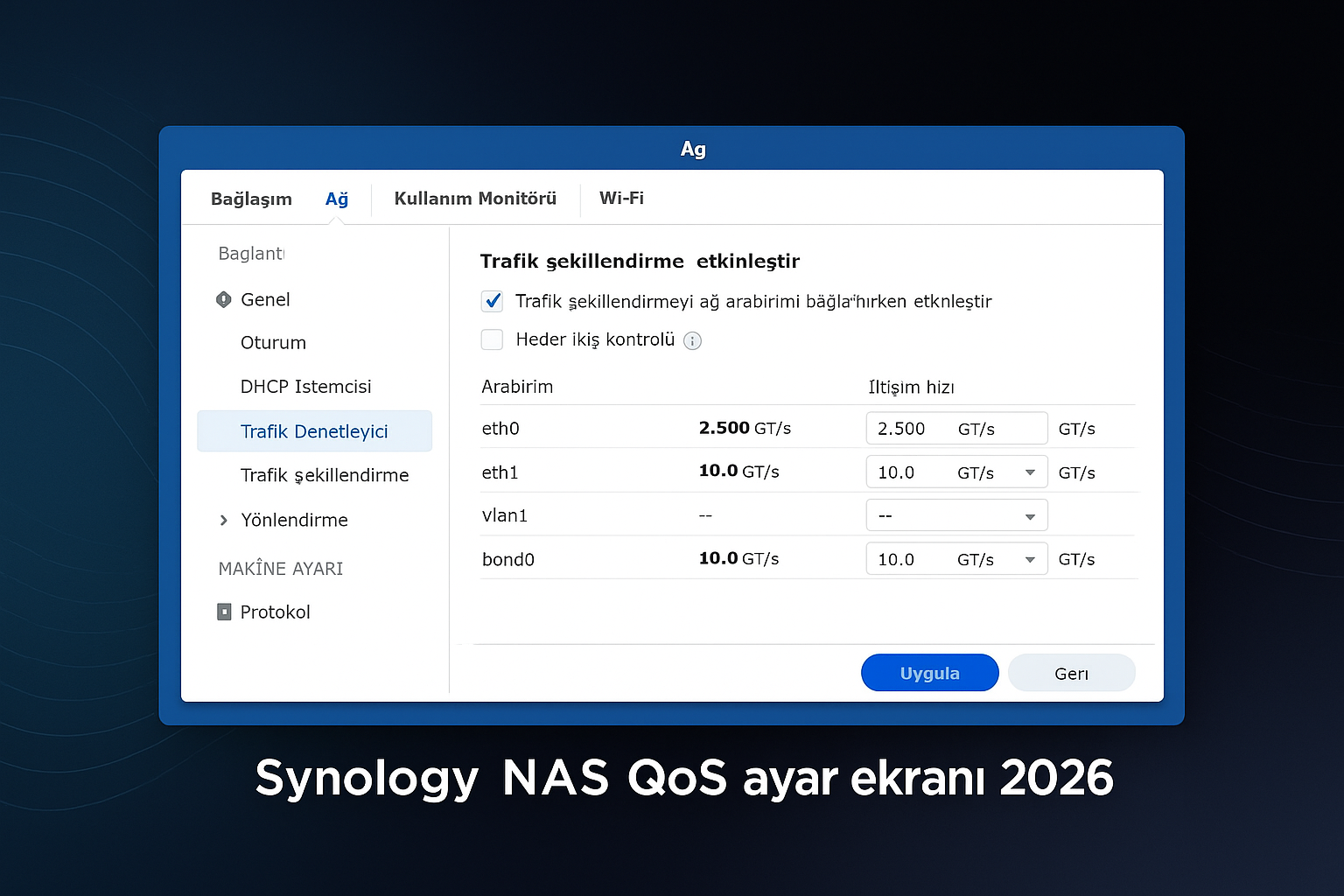 Synology NAS QoS ayar ekranı 2026