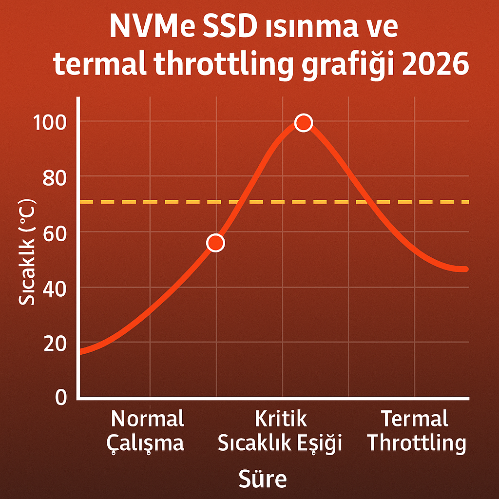 NVMe SSD ısınma ve termal throttling grafiği 2026