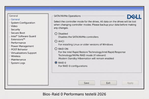 Dell BIOS RAID 0 konfigürasyonu 2026
