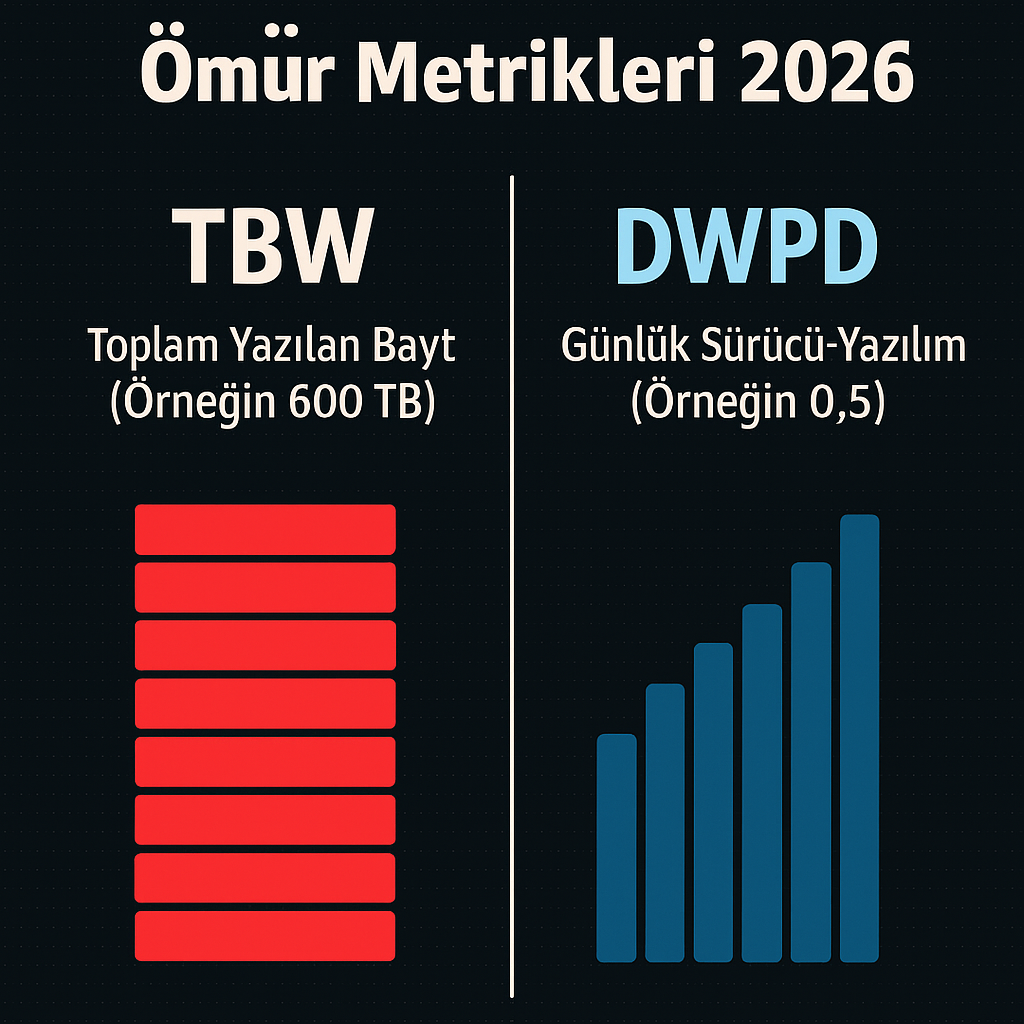 SSD TBW ve DWPD ömür metrikleri 2026
