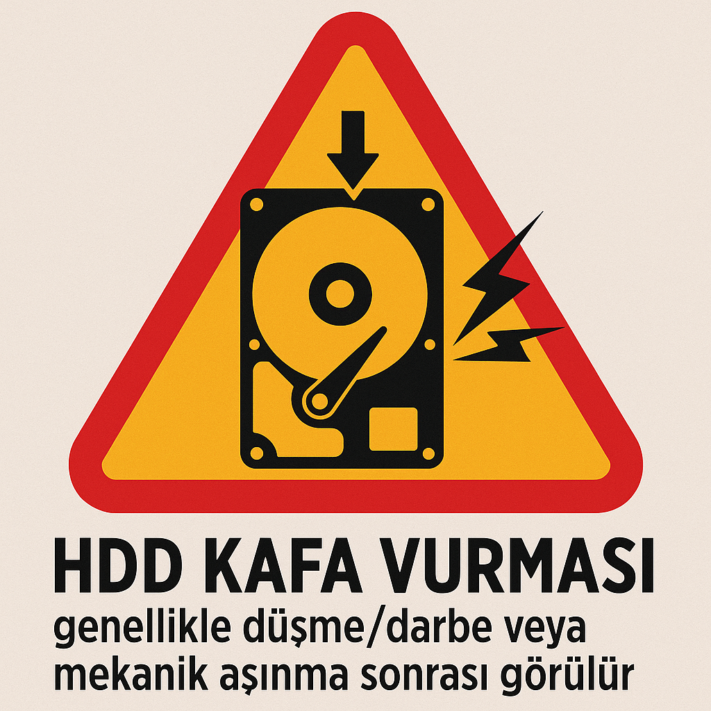 HDD kafa vurması — düşme, darbe veya mekanik aşınma sonrası oluşan arıza şeması 2026