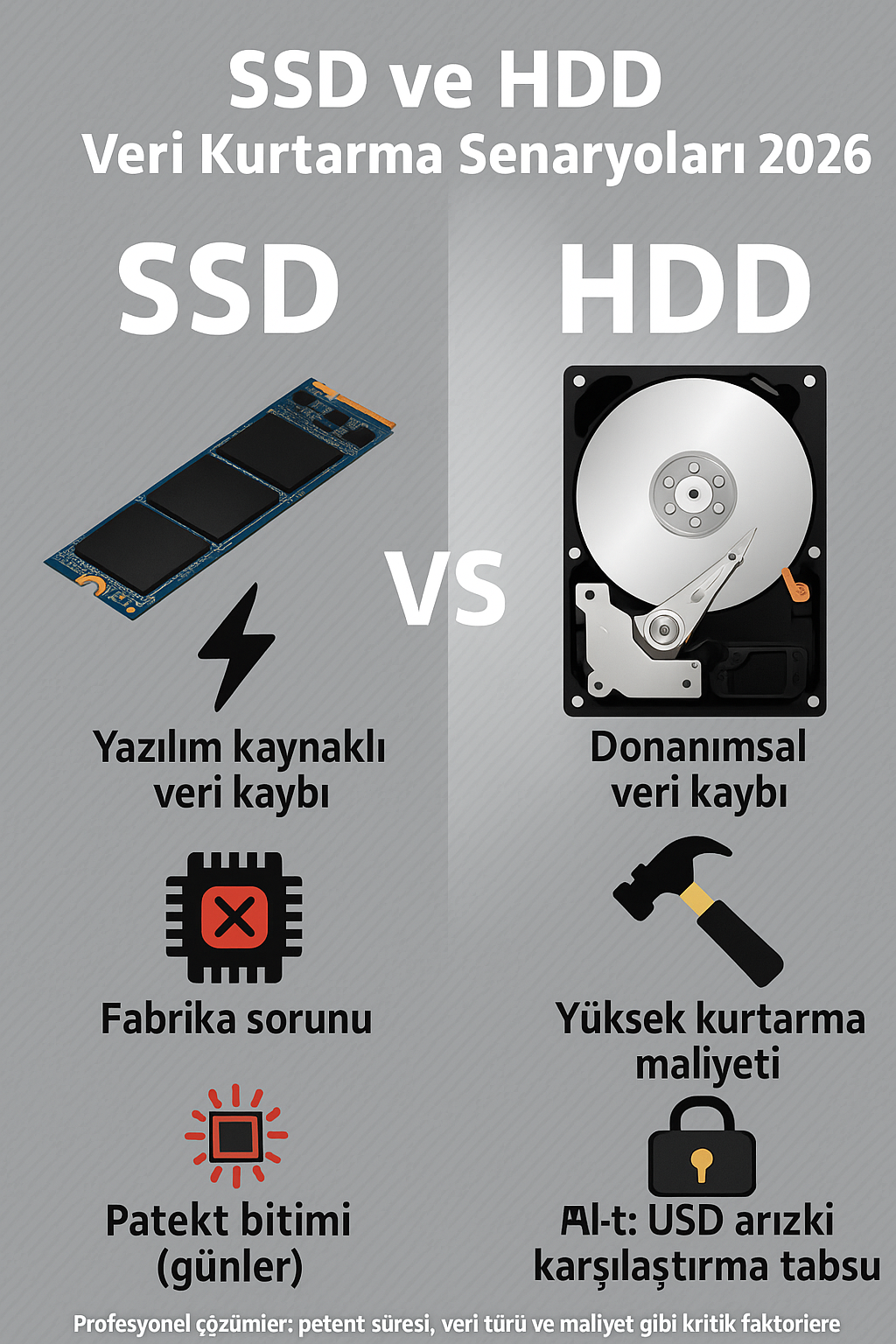 SSD ve HDD veri kurtarma senaryoları 2026